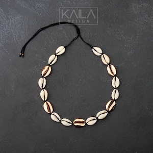 Womens Natural White and gold Sea shell necklace,Everyday necklace, Gold cowrie shell necklace, Cowrie Necklace, Seashell Necklace