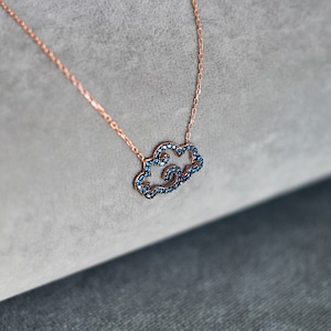 Cloud Necklace, Womens Necklace, Rose plated 925 Silver Necklace, Jewelry, Blue Cloud Necklace, Layered Necklace