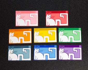 Error Cat Vinyl Sticker -Multiple Colors Available - Computer Humor Laptop Decal