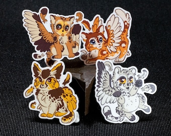 Owl Kitten Vinyl Stickers - Waterproof Fantasy Creature Cat Bird Decals for Laptop, Car Window, Bottle