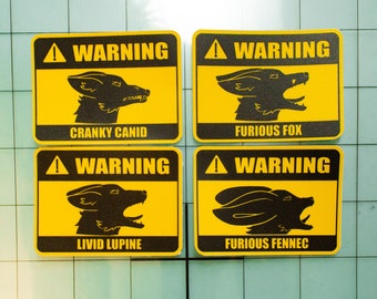 Furry vinyl warning stickers - Canids - Wolf Lupine Fennec Fox Canine