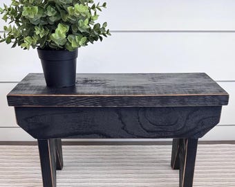 Rustic Wood Bench, Small Wood Bench, Barnwood stool, Rustic Decor, Decorative Bench, Plant Stand, Small Black Stool, Farmhouse Accent Decor