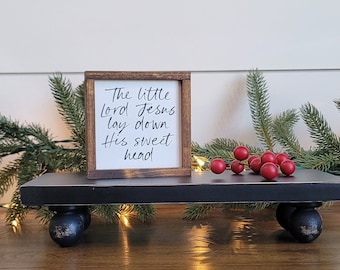 The Little Lord Jesus Lay Down His Sweet Head Wood Sign, Away In The Manger, Mini Wood Sign, Christmas Tiered Tray Sign, Christmas Decor