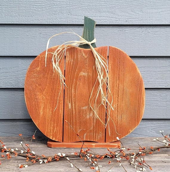 Handcrafted Rustic Wood Pumpkin, Fall Porch Decor (17" H)