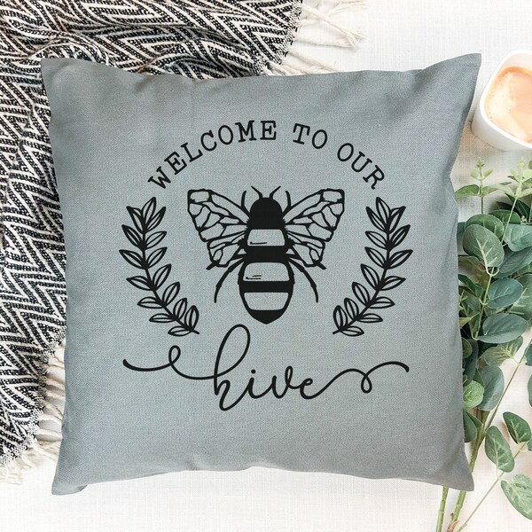 Welcome to Our Hive Pillow Cover, Spring Pillow Cover, Bee Decor, Spring Decorative Pillow, Porch Pillow, Farmhouse Decor