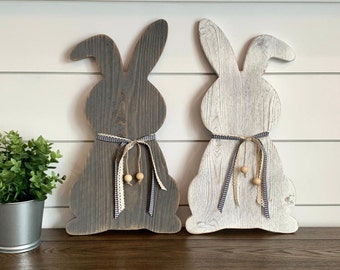 Rustic Wood Bunny, Wood Easter Bunny, Easter Decor, Spring Decor, Leaning Porch Sitter, Bunny Shelf Sitter, Farmhouse Spring Decor