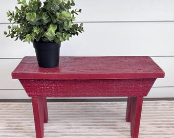Rustic Wood Bench, Decorative Bench, Wood Riser, Red Stool, Rustic Decor, Primitive Riser, Plant Stand, Pedastal Stand, Accent Riser