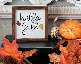 Hello Fall Mini Sign, Hello Fall, Hello Fall Sign, Fall Wood Sign, Fall Sign, Fall Tiered Tray Decor, Autumn Decor, Fall Decor