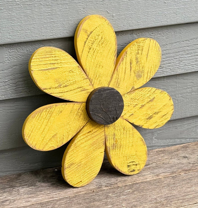 Rustic Wood Flower, Repurposed Wood Flower, Garden Flower, Wall Flower, Garden Decor, Wood Flower, Retro Wood Flower, Outdoor Wood Flower image 3