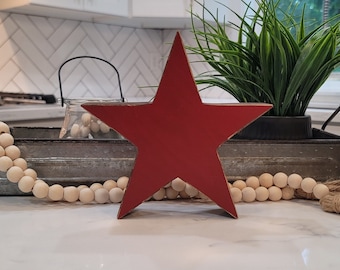 Rustic Wood Star, Red Star, Tiered Tray Decor, 4th of July Decor, Farmhouse Decor, Rustic Decor, Small Solid Wood Star