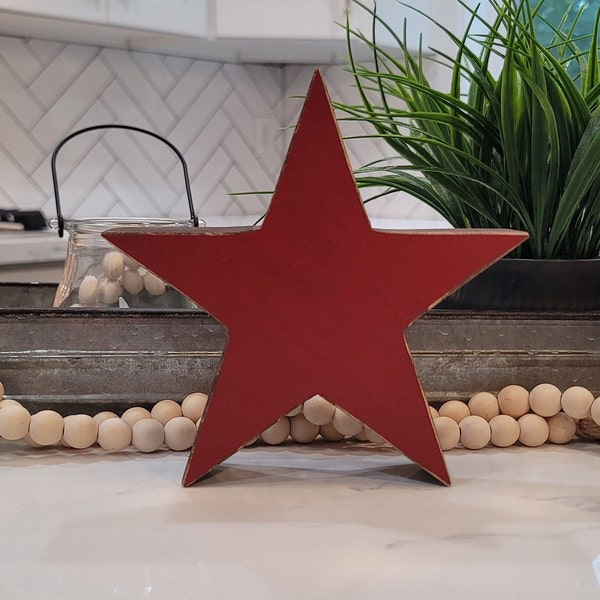 Rustic Wood Star, Red Star, Tiered Tray Decor, 4th of July Decor, Farmhouse Decor, Rustic Decor, Small Solid Wood Star