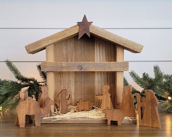 Rustic Wood Nativity Stable, Manger, Wood Nativity Barn, Nativity Creche, Wood Nativity Stable, Christmas Decor, Farmhouse Nativity Stable