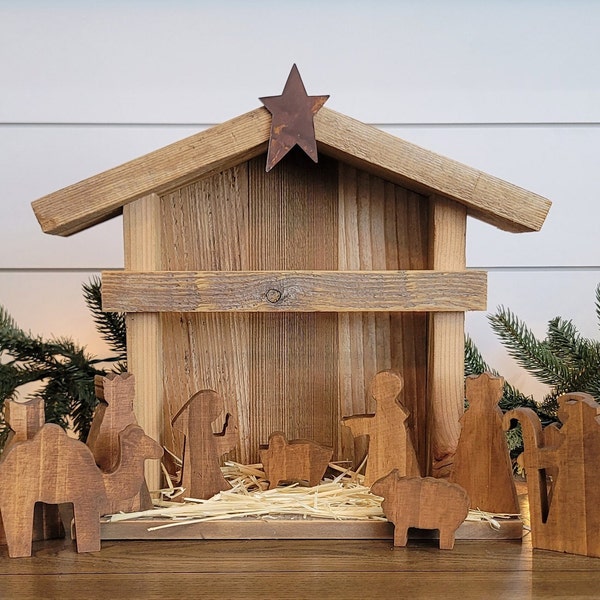 Rustic Wood Nativity Stable, Manger, Wood Nativity Barn, Nativity Creche, Wood Nativity Stable, Christmas Decor, Farmhouse Nativity Stable