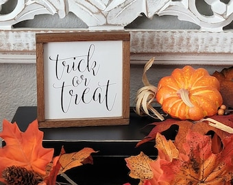 Trick or Treat Mini Wood Sign, Trick or Treat, Halloween Sign, Halloween Decor, Fall Mini Sign, Fall Decor, Halloween Tiered Tray Mini Sign