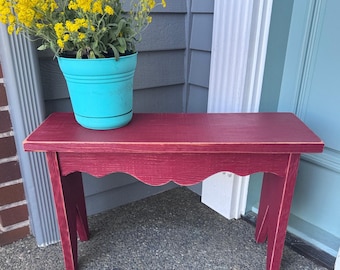 Handmade Red Barnwood Bench, Cottage Arch Design, Rustic Wood Bench, Small Wood Bench, Decorative Bench, Plant Stand, Red Bench