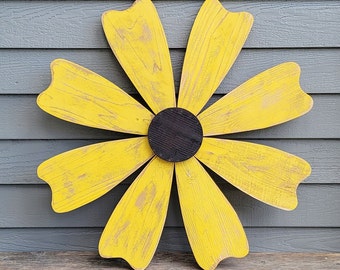 Rustic Wood Flower, Outdoor Wood Flower, Mustard Wood Flower, Fall Wood Flower, Garden Flower, Garden Decor, Large Wood Flower