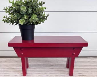Rustic Decorative Wood Pedastal, Small Wood Bench, Barnwood Riser, Rustic Decor, Primitive Riser, Plant Stand, Red Stool, Decorative Bench