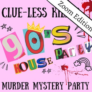 Vestido de los 90/Fiesta Zoom de los 90/Fiesta de misterio de asesinato para adultos/Caja de misterio de asesinato/Descarga digital instantánea/Misterio de asesinato/5-10 jugadores/Juego de rol