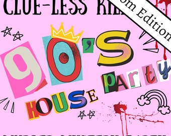 1990s Dress/Zoom 90&#39;s Party/Adult Murder Mystery Party/Murder Mystery Box/Instant Digital Download/Murder Mystery/5-10 Players/RolePlay Game