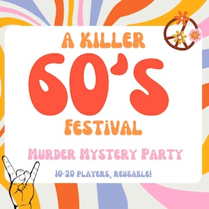 10-20 jugadores/Kit de fiesta de misterio de asesinato con temática de los años 60/Juego de misterio de asesinato de los años 60 para adolescentes/Fiesta de verano/Juego de rol