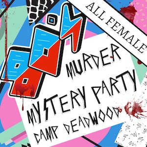 ¡Juego de fiesta de misterio de asesinato con temática de los años 80/juego de misterio para 5 a 15 jugadores/kit de misterio de asesinato para descarga instantánea/solo pueden jugar mujeres y el anfitrión también!
