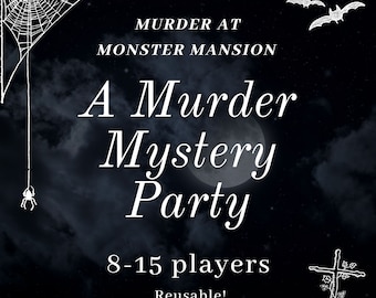 Monster themed Adult Murder Mystery Party/Clue Game/Instant Download/8-15 Players/Murder Mystery Box/Reusable/Fancy Dress Game/Mystery Party