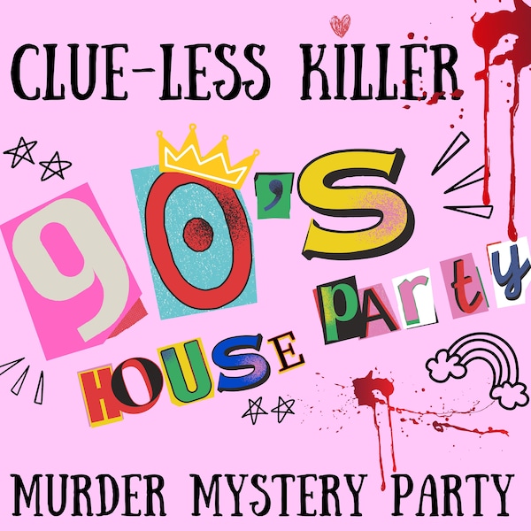 Vestido de los 90/Fiesta de los 90/Fiesta de misterio de asesinato para adultos/Caja de misterio de asesinato/Descarga digital instantánea/Misterio de asesinato/5-10 jugadores/Juegos de rol