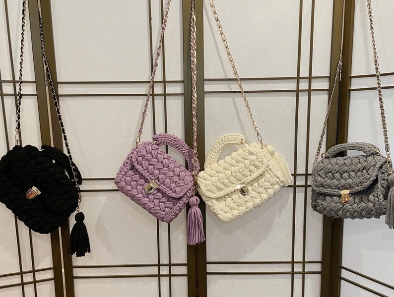 Crochet SHOULDER bags for Women Colorful hand bags crochet purses available in 5 colors, Mothers day gift, crochet hand bags with tassel image 2