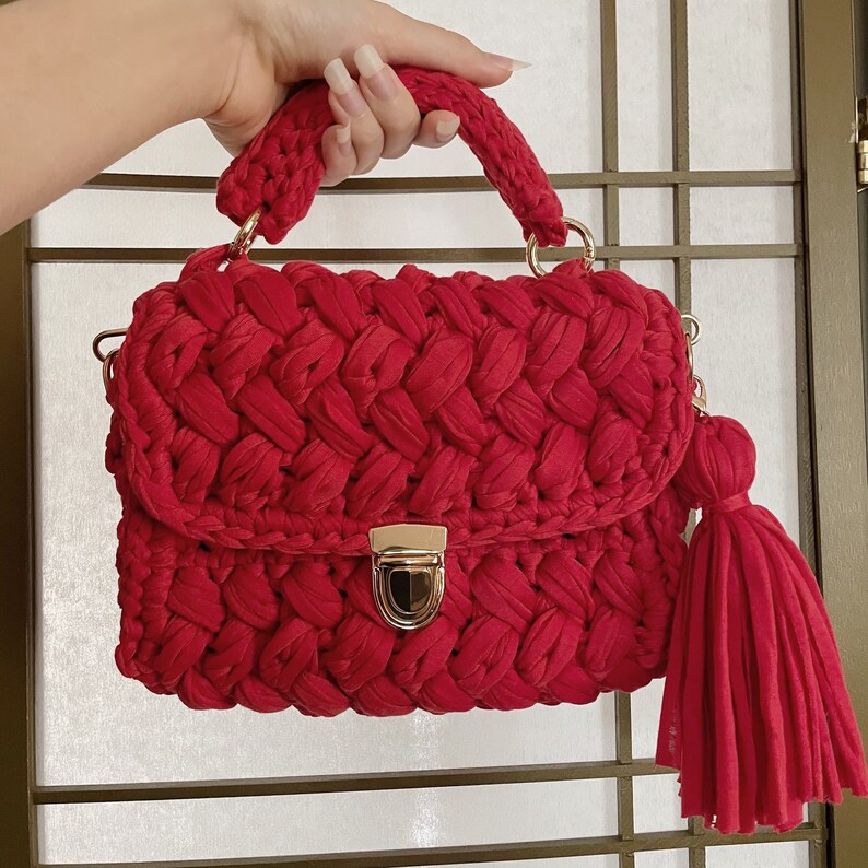 Crochet SHOULDER bags for Women Colorful hand bags crochet purses available in 5 colors, Mothers day gift, crochet hand bags with tassel Red