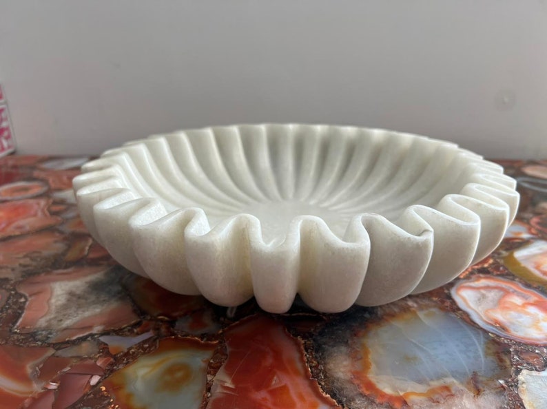 White Marble Bowl, decorative bowl, Home and living, home decor, White marble fruit bowl, marble platter, marble bowls, marble pots image 1