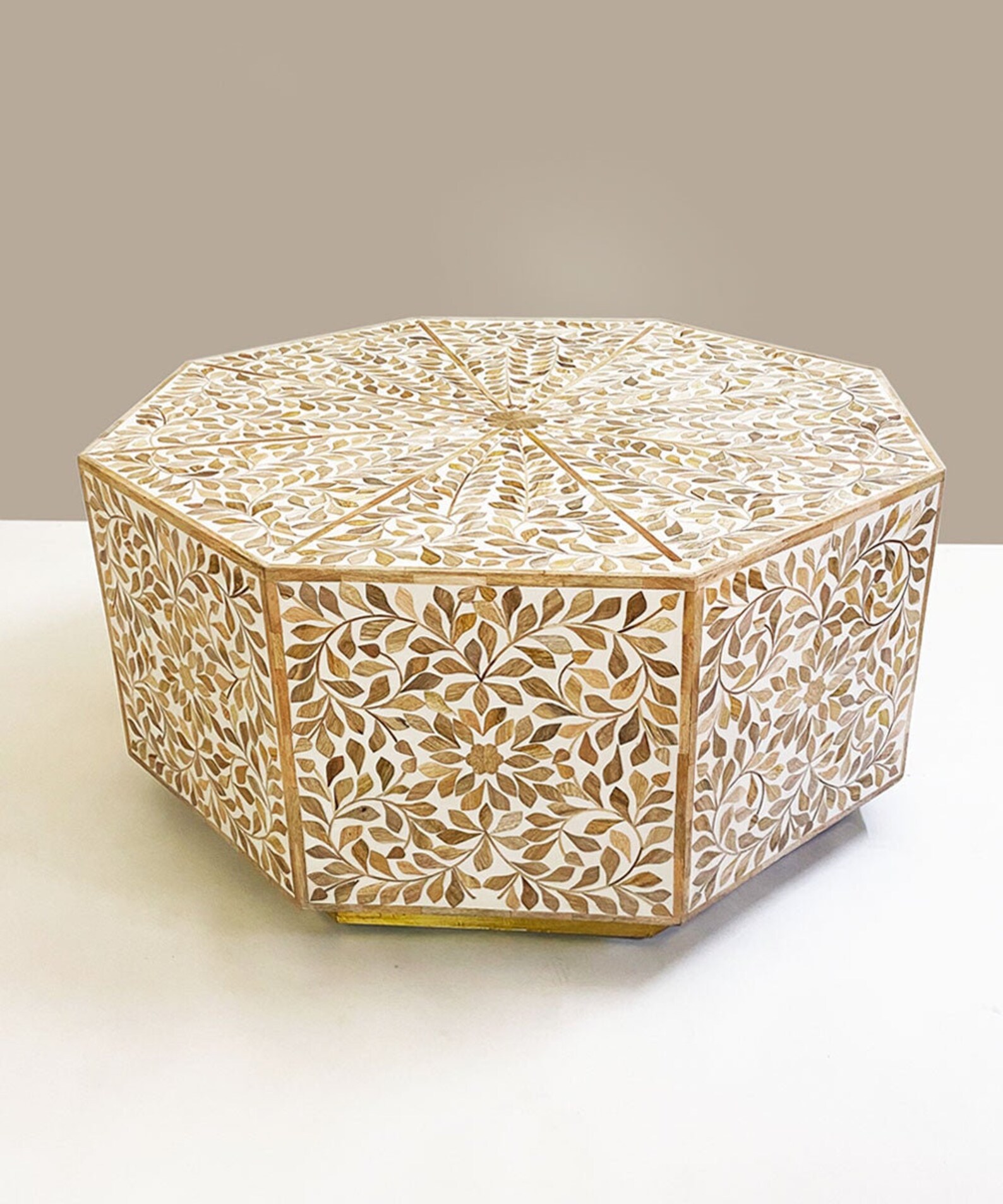 Wood Inlay Coffee Table White, Vegan Inlay Coffee Table, Handmade Inlay