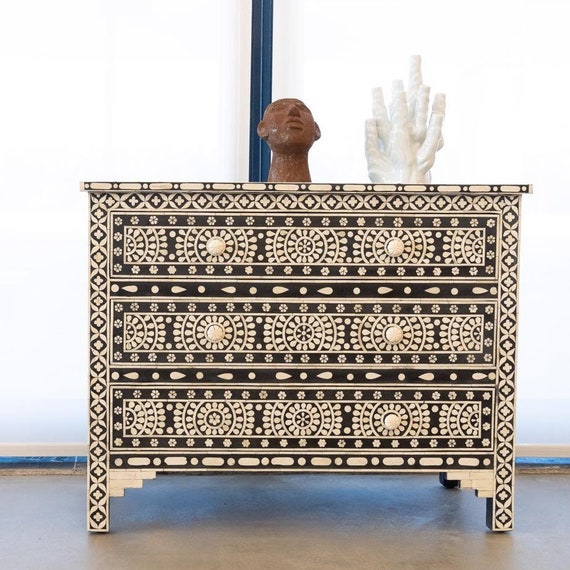 Bone Inlay Circular Flower Chest of Drawers Bone Inlay dresser Bone inlay furniture