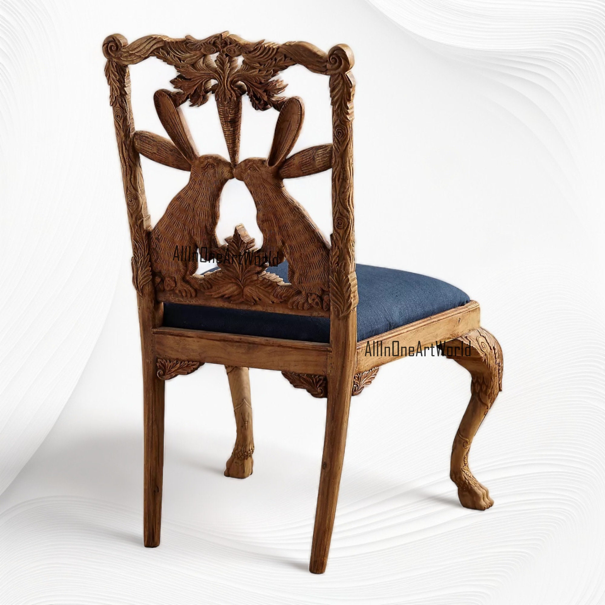 Handcarved Menagerie Rabbit Dining Chairs Set of 2 Brown Deer Woodpecker Owl Bunny Chair Handmade Dining Chair Handcarved Furniture Etsy