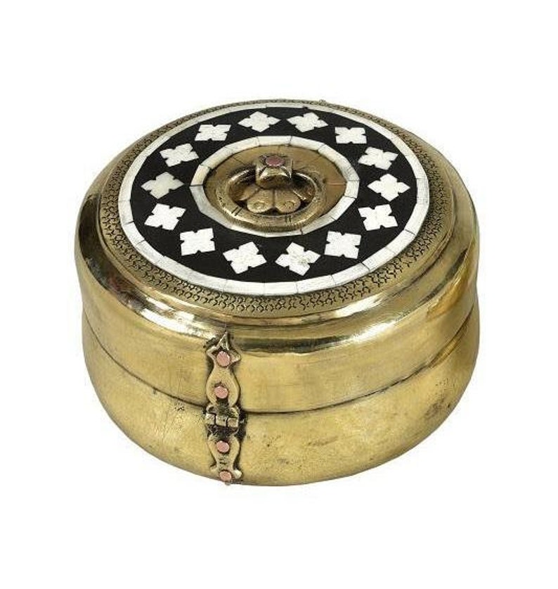 Brass bone chapati box, Tikdi bone inlay chapati box, brass ch Brass bone chapati box, Tikdi bone inlay chapati box, brass ch