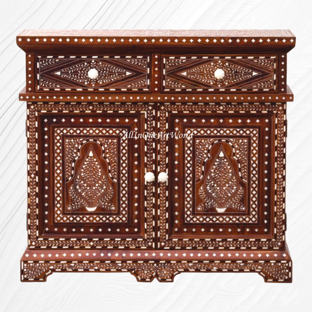 Bone Inlay Sideboard Teakwood, Bone Inlaid Sideboard, Bone Inlaid