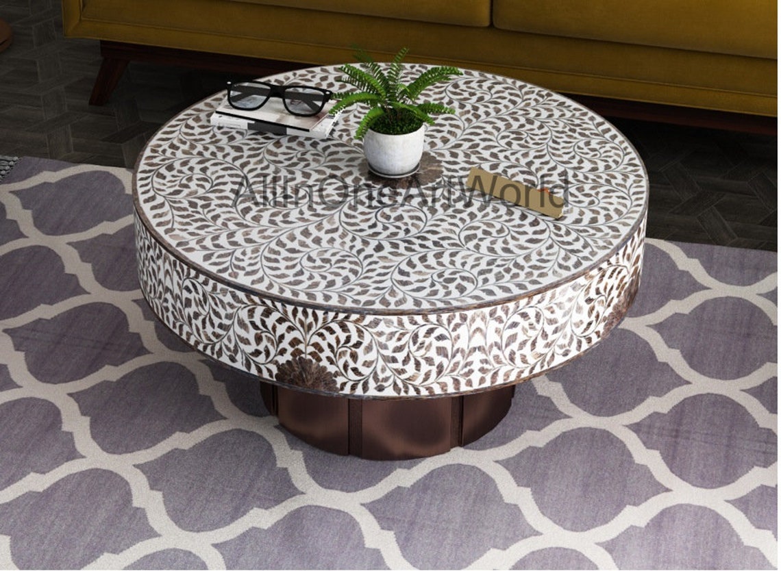 Coconut Wood Inlay Coffee Table, Coconut Shell Inlay Coffee Table