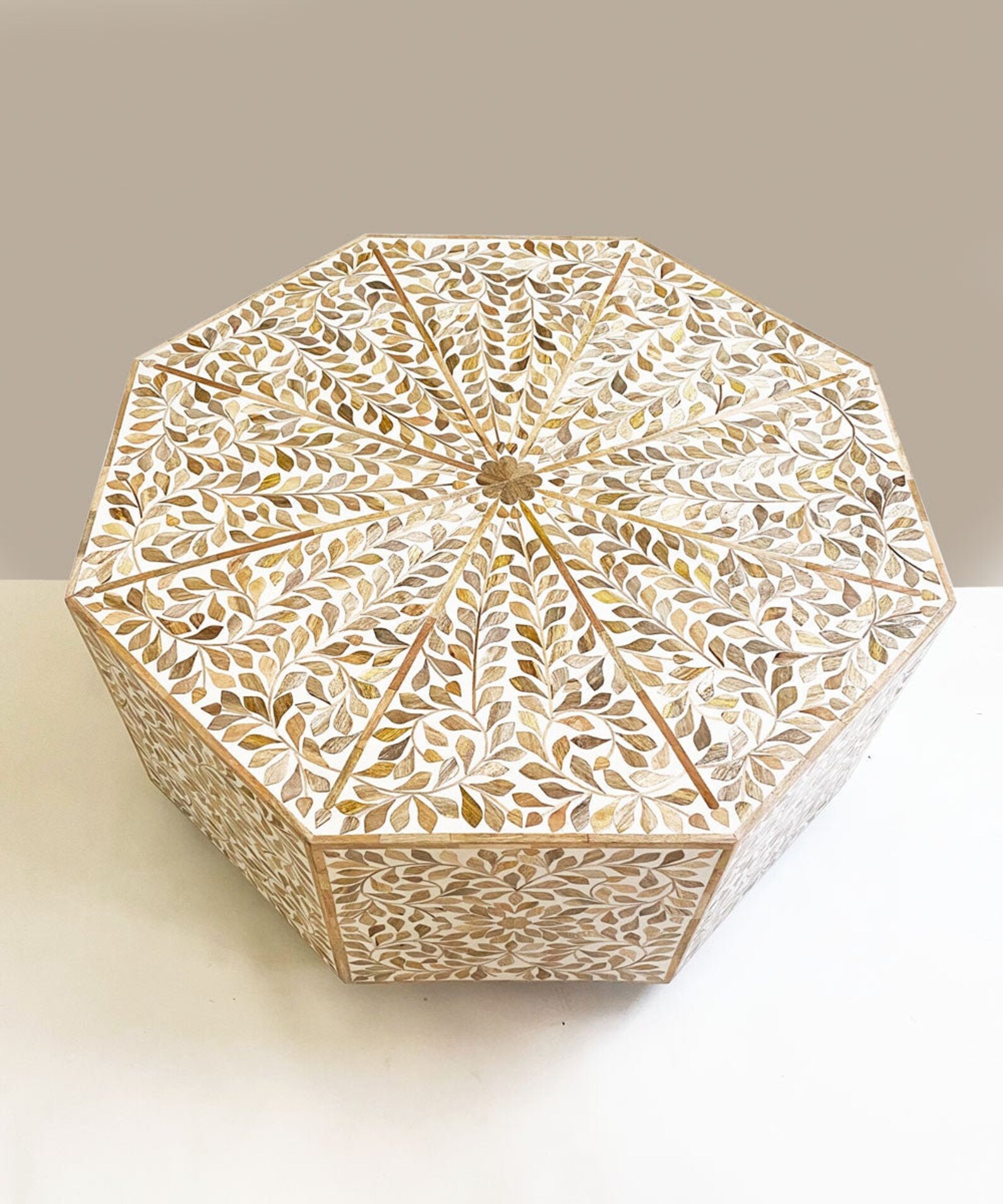 Wood Inlay Coffee Table White, Vegan Inlay Coffee Table, Handmade Inlay