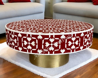 Mesa de centro con incrustaciones de hueso de loto rojo oscuro, mesa de centro con incrustaciones de hueso rojo oscuro, mesa de centro de la sala de estar rojo oscuro, mesa central roja, centro rojo