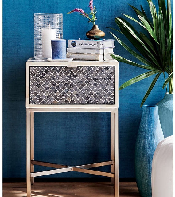 Scallop Grey Bone Inlay Nightstand Bone Inlay Nightstand Grey
