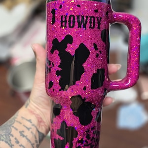 Hot pink glitter Howdy 40oz tumbler with handle