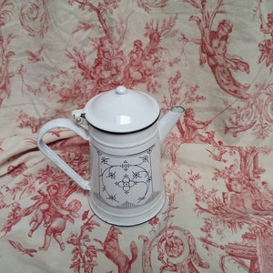 Vintage French floral enamelware jug or pitcher