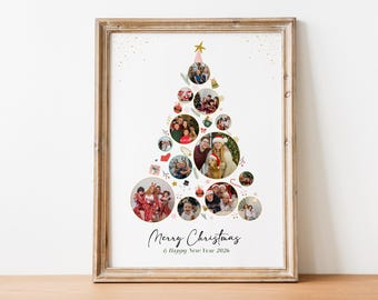 Weihnachtsbaum-Foto-Collage-Vorlage | Personalisiertes Familienposter Grid | Personalisierte Wanddekoration für Weihnachten 2026 Geschenke & Jubiläumsgeschenk