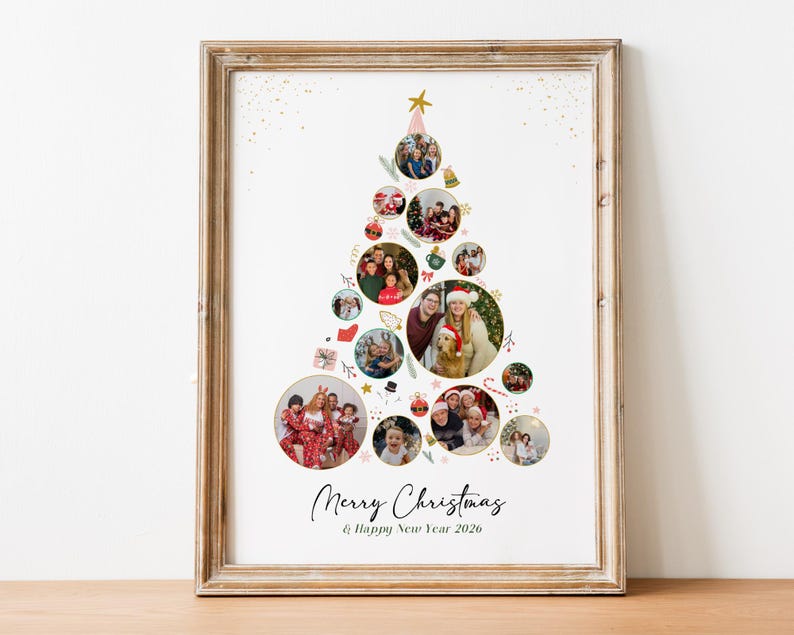 Custom Christmas Photo Collage: Xmas Tree Gift (Canva Template)