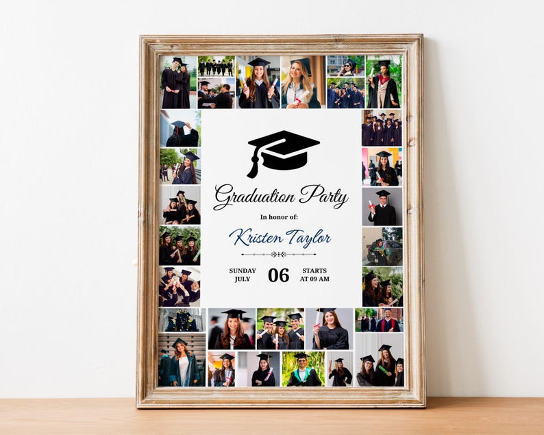 Class of 2026 Graduation Collage, Graduation Poster, Grad Welcome Sign, Senior Photo Gift, Photo Board Sign, Grad Party Decor,Canva Template