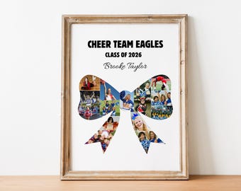 Hair Bow CHEER Photo Collage Frame Editable Canva TEMPLATE Sports Team Poster Sign Custom Ribbon DIY Senior Cheerleader Gift Customizable
