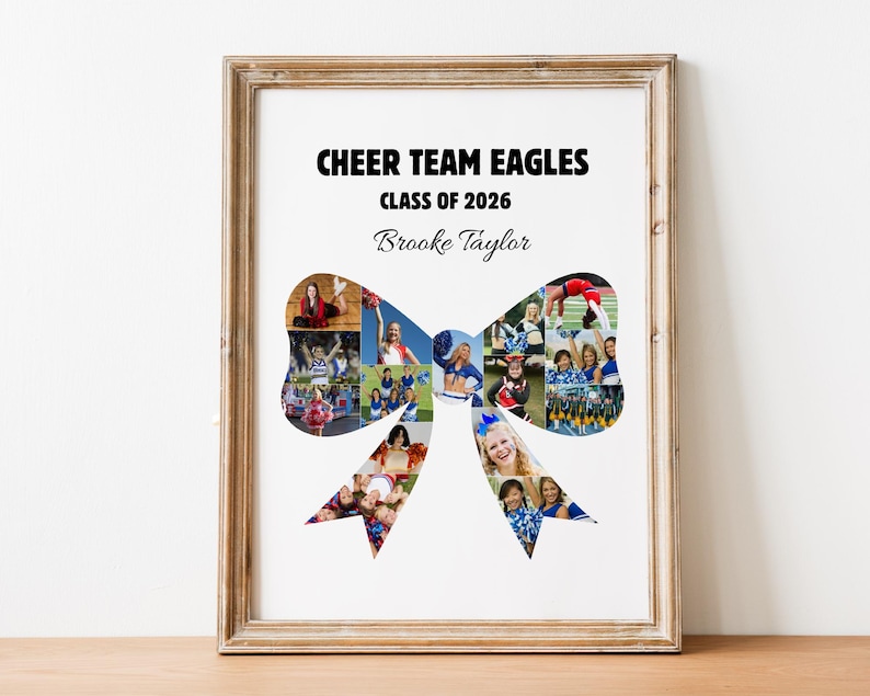 Cheer Bow Photo Collage | Senior Cheerleader Gift (Editable Canva Template)