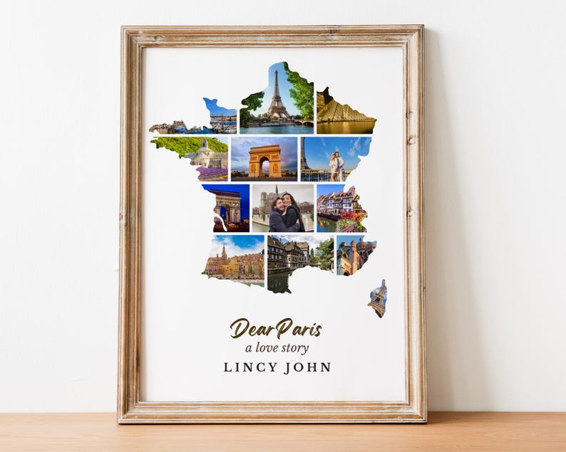France Map Photo Collage: Paris Love Story, Honeymoon Gift (Digital Download)
