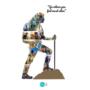 Female Hiker Photo Collage Template, Adventure Wall Art (Canva Template)