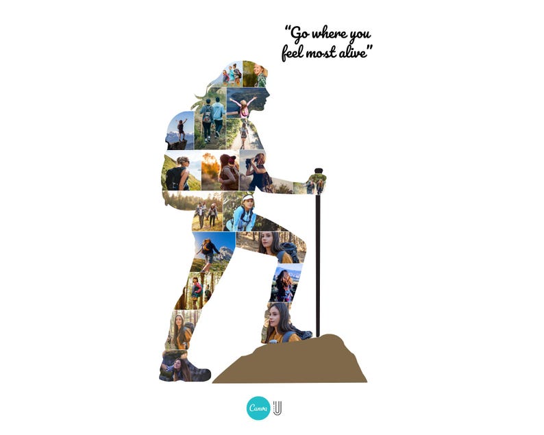 Female Hiker Photo Collage Template, Adventure Wall Art (Canva Template)
