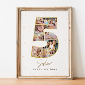5th Birthday Photo Collage Gift: Personalized Number Five Keepsake (Digital Download)